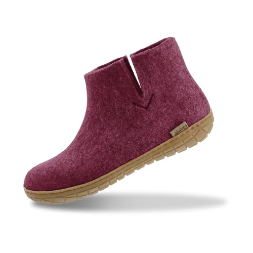 GLERUPS Damen und Herren Indoor und Outdoor Hausschuhe mit Gummisohle (Cranberry) | Bequeme Slipper-Stiefel für Damen und Herren | Kuschelige Herren und Damen Stiefelpantoffeln von glerups dk
