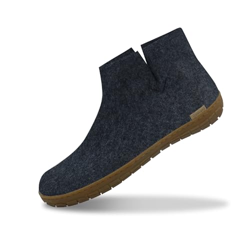 GLERUPS Damen und Herren Indoor und Outdoor Hausschuhe mit Gummisohle (Denim Blue) | Bequeme Slipper-Stiefel für Damen und Herren | Kuschelige Herren und Damen Stiefelpantoffeln von glerups dk