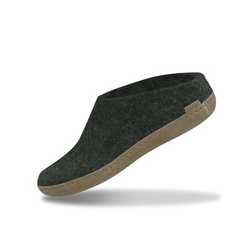 glerups dk Unisex - Erwachsene Hausschuhe, Damen,Herren Hüttenschuhe,Ledersohle, Merino-Wolle Schafwolle warm Winter Pantoffel,Grün,50 EU / 14.5 UK von glerups dk