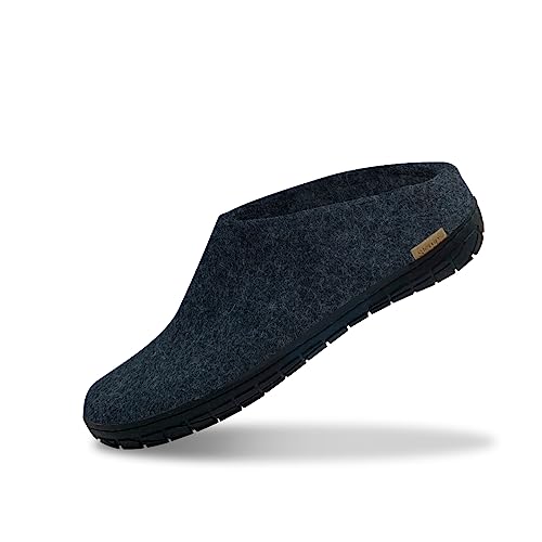 glerups dk Unisex - Erwachsene Hausschuhe, Damen,Herren Hüttenschuhe,Schwarze Kautschuksohle, Schafwolle Winter Anti-rutsch warm,Blau,48 EU / 13 UK von glerups dk