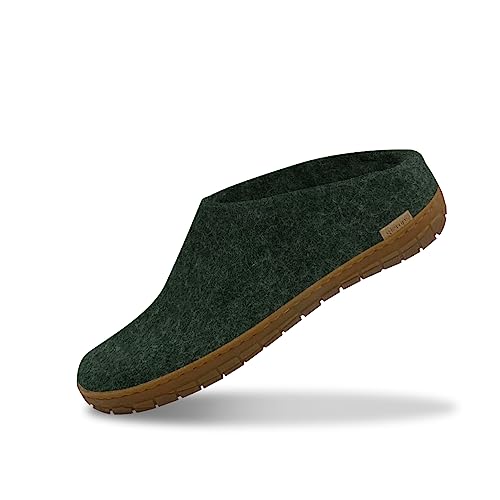 glerups dk Unisex - Erwachsene Hausschuhe, Damen,Herren Hüttenschuhe,honigfarbene Kautschuksohle, Pantoffel Slipper Puschen,Grün,48 EU / 13 UK von glerups dk