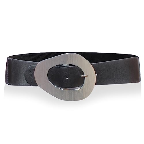 GLOMY * 5 cm breiter und elastischer Damengürtel mit bunter Metallschnalle, Schwarz Silber, Einheitsgröße von GLOMY