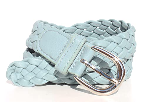 glomy * Geflochtener Gürtel für Damen und Mädchen, handgewebter Gürtel für Hosen oder über Kleid aus Halbleder, Puderblau, Einheitsgröße von GLOMY