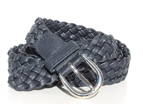 glomy * Geflochtener Gürtel für Damen und Mädchen, handgewebter Gürtel für Hosen oder über Kleid aus Halbleder, dunkelblau, Einheitsgröße von GLOMY