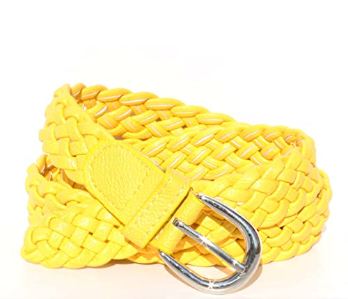glomy * Geflochtener Gürtel für Damen und Mädchen, handgewebter Gürtel für Hosen oder über Kleid aus Halbleder, gelb, Einheitsgröße von GLOMY