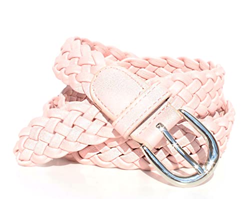 glomy * Geflochtener Gürtel für Damen und Mädchen, handgewebter Gürtel für Hosen oder über Kleid aus Halbleder, Rosa, Einheitsgröße von GLOMY