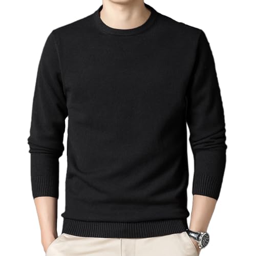 glomy * Herren Rundhals Pullover Langarm Pullover in verschiedenen Farben, Schwarz , Large von glomy