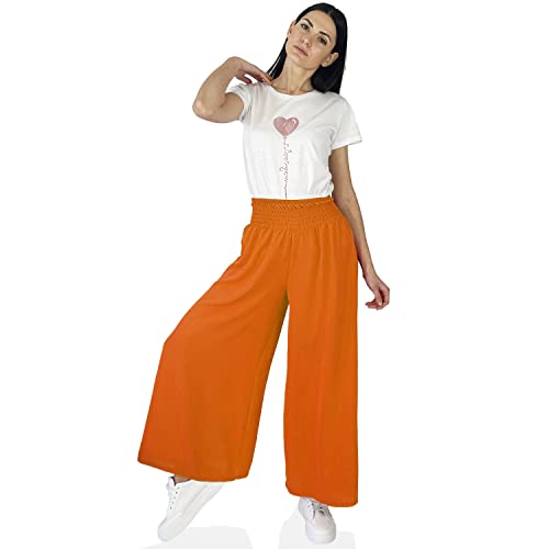 GLOMY- Damen Hose Leichter Trainingsanzug mit breiter Pfote, hohe Taille, elastisch, Made in Italy, Orange von GLOMY