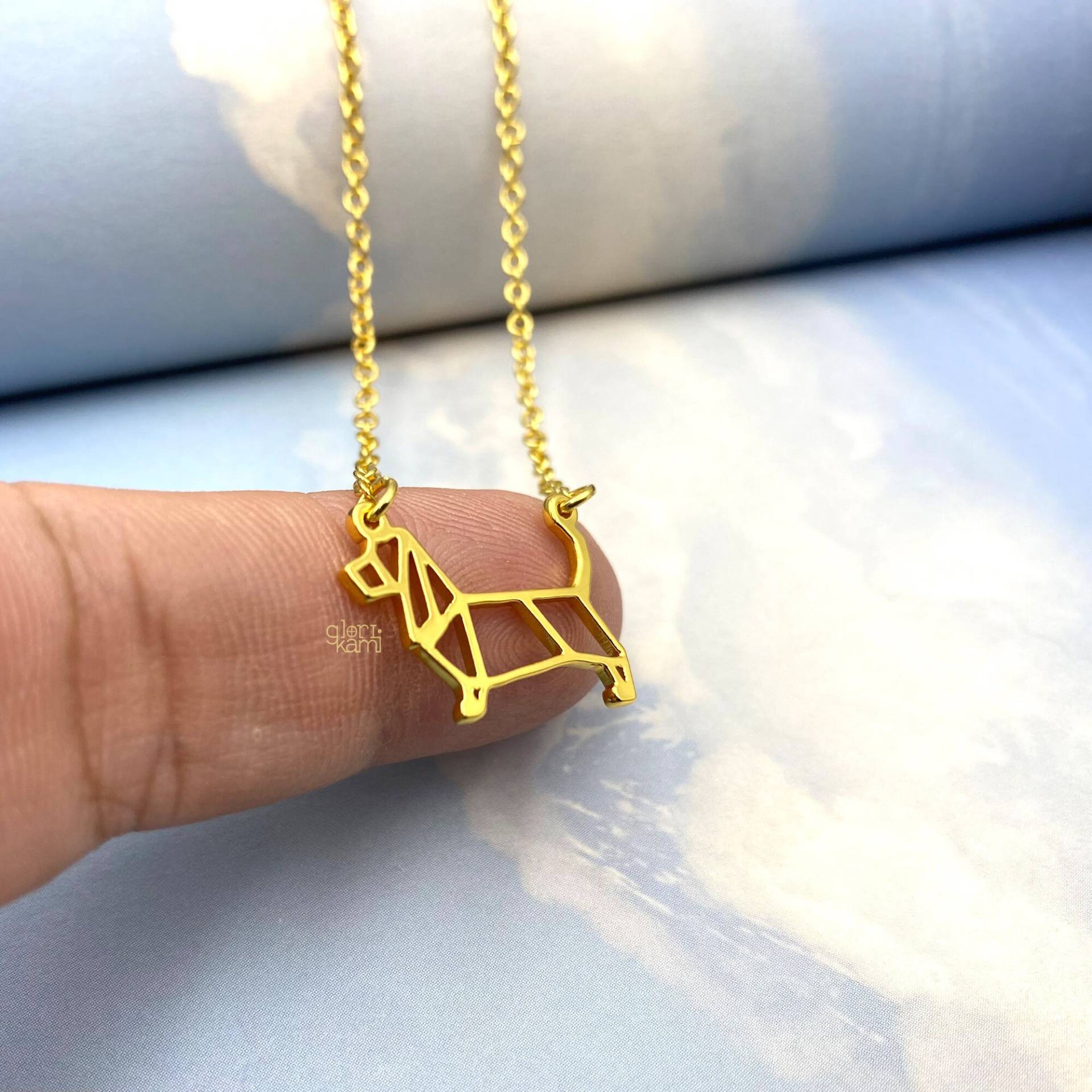 Winziger Basset Hound Halskette, Origami Hunderasse, Gold Silber Überzogener Schmuck Für Tierliebhaber von glorikami