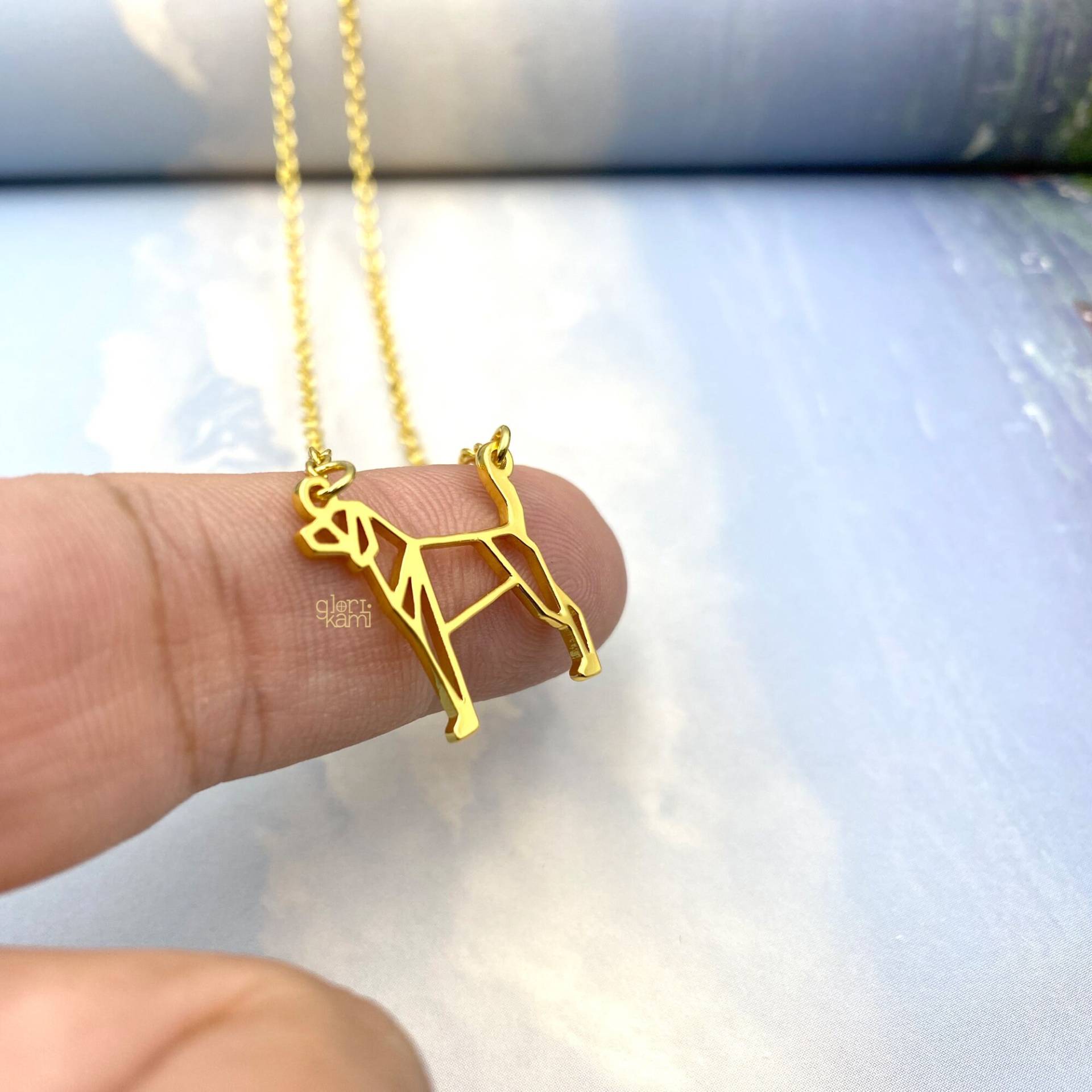 Winziger Coonhound Halskette, Origami Hunderasse, Gold Silber Überzogener Schmuck Für Tierliebhaber von glorikami