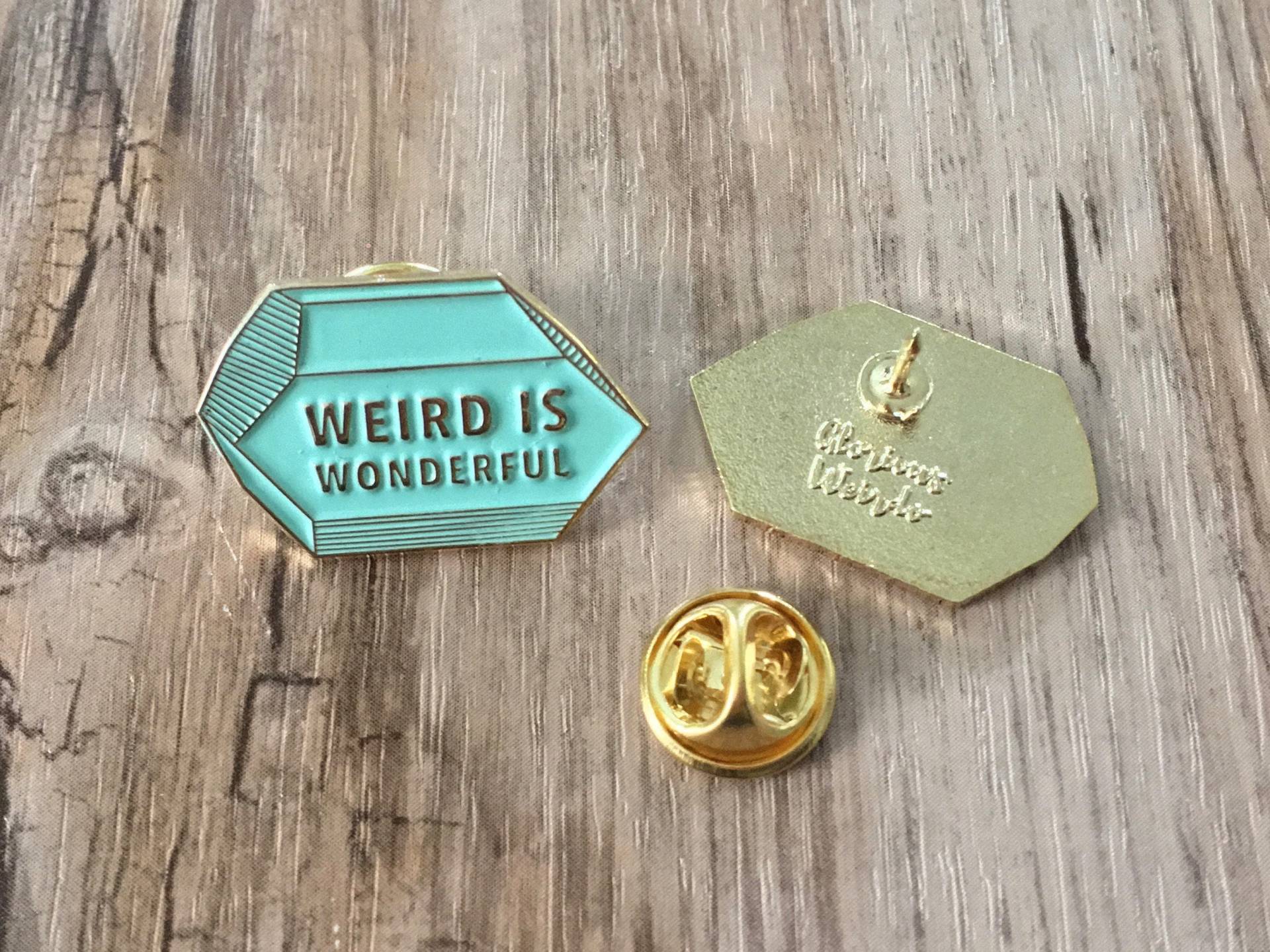 Weird Is Wonderful, Emaille Pin, Anstecknadel, Glorious Weirdo, Soft Emaille, Marineblau Und Kupfer, Aqua Gold, Hipster von gloriousweirdo