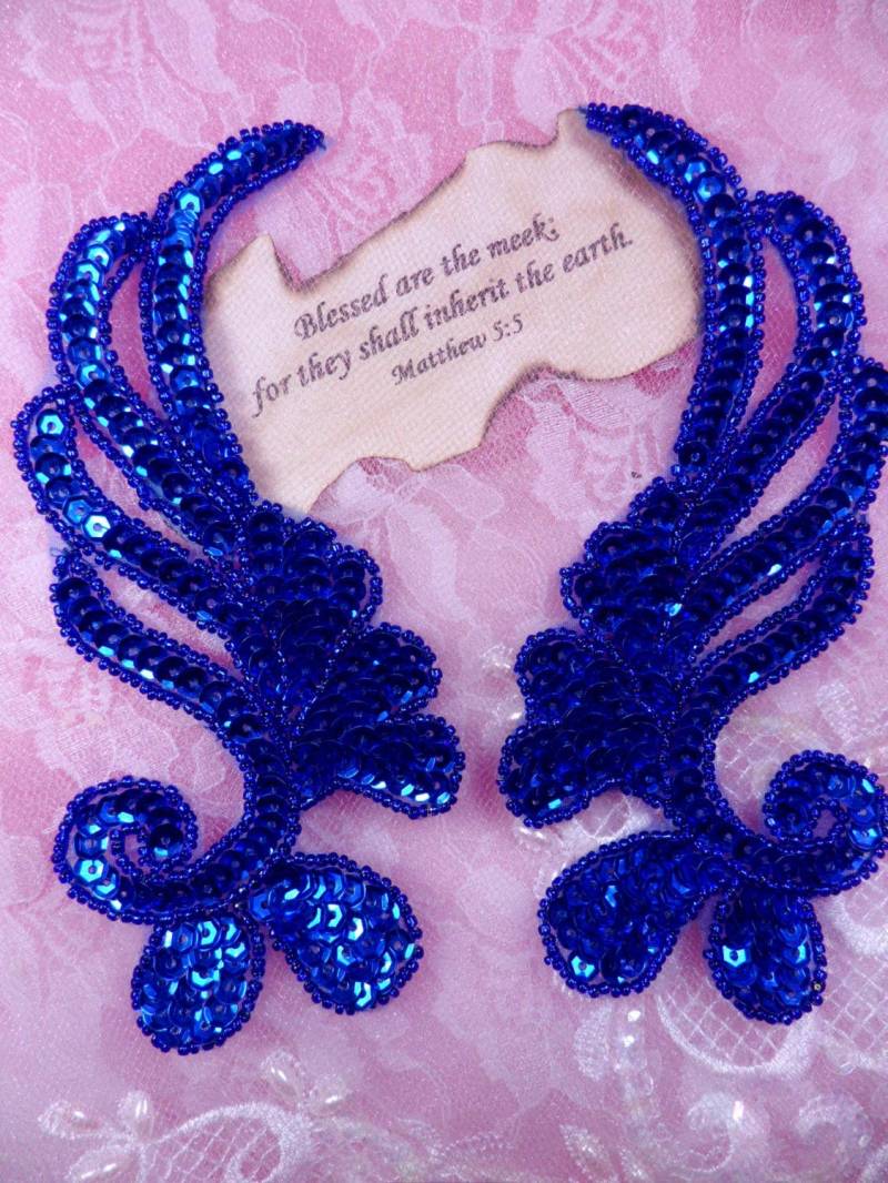 0182 Blaues Spiegel Paar Pailletten Perlen Applikationen 15cm | 0182x-Bl von gloryshouse