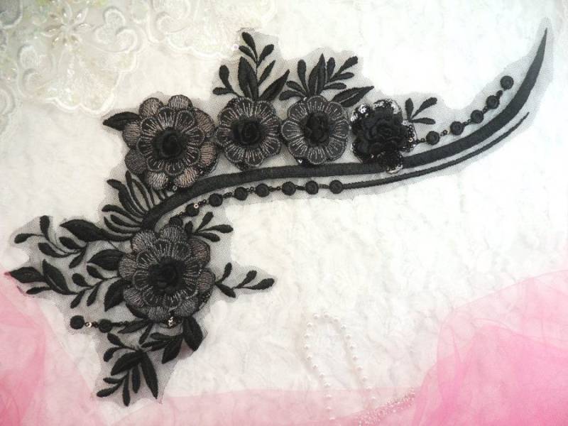 3D Applikation Schwarz Silber Floral Ballett Pailletten Patch Dh74-Bksl Bestickt 3D Applikation Schwarz Silber Floral Ballett Pailletten Patch Dh74-Bksl Bestickt von gloryshouse