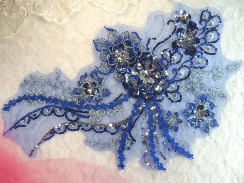 3D Stickerei Akzentuiert Applique Blau Silber Floral Ballett Pailletten Patch Strass 14"(Dh75-Blsl 3D Stickerei Akzentuiert Applique Blau Silber Floral Ballett Pailletten Patch Strass 14"(Dh75-Blsl von gloryshouse