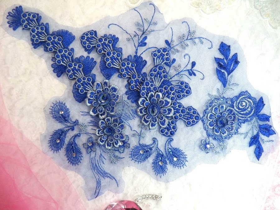 3D Stickerei Akzentuiert Applique Blau Silber Floral Ballett Pailletten Patch Strass 16"(Dh73-Blsl von gloryshouse