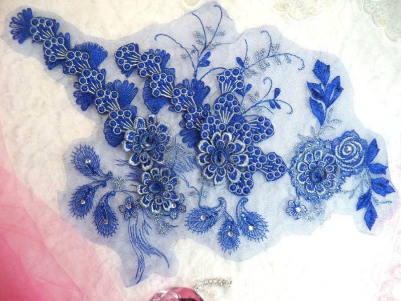 3D Stickerei Akzentuiert Applique Blau Silber Floral Ballett Pailletten Patch Strass 16"(Dh73-Blsl 3D Stickerei Akzentuiert Applique Blau Silber Floral Ballett Pailletten Patch Strass 16"(Dh73-Blsl von gloryshouse