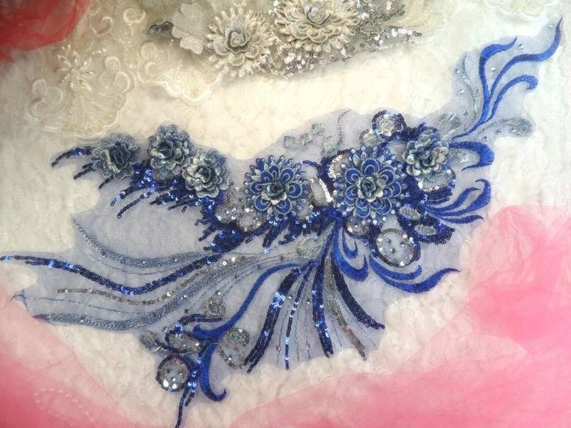 3D Stickerei Akzentuiert Applique Blau Silber Floral Ballett Pailletten Patch Strass 20"(Dh71-Blsl 3D Stickerei Akzentuiert Applique Blau Silber Floral Ballett Pailletten Patch Strass 20"(Dh71-Blsl von gloryshouse