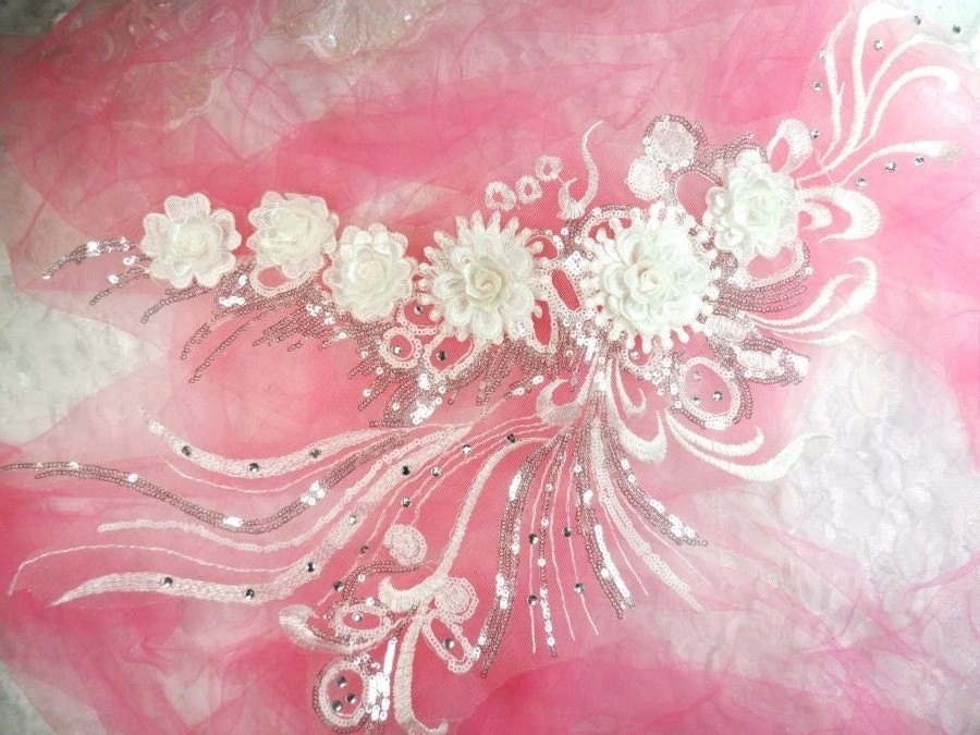3D Stickerei Akzentuiert Applique Weiß Floral Ballett Pailletten Patch Strass 20"(Dh71-Wh von gloryshouse