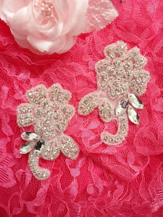 Act/Dh25/B Spiegel Paar Bicolor Crystal Strass Silber Perlen Braut Patch Motive 3, 5"(Act/Dh25x/B-Slcr von gloryshouse