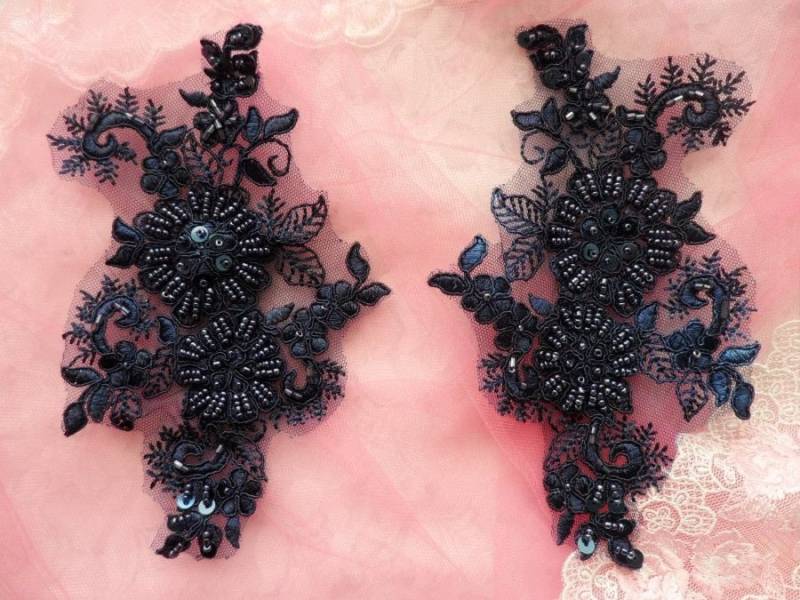 Applikationen Venise Blütenspitze Marine Spiegel Paar Pailletten Perlen 7"(Dh50x-Nv von gloryshouse