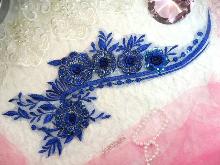 Bestickte 3D Applikationen Blau Floral Ballett Pailletten Patch 16"(Dh74-Bl von gloryshouse