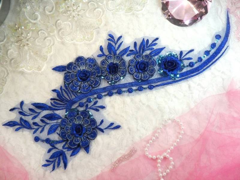 Bestickte 3D Applikationen Blau Floral Ballett Pailletten Patch 16"(Dh74-Bl von gloryshouse