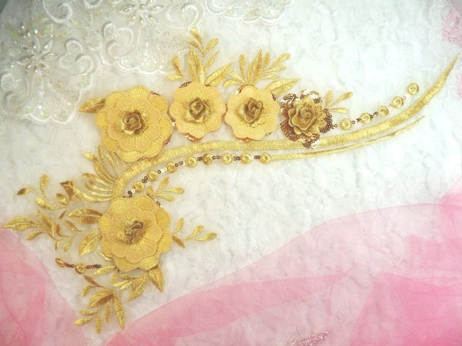 Bestickte 3D Applikationen Gold Floral Ballett Pailletten Patch 16"(Dh74-Gl von gloryshouse