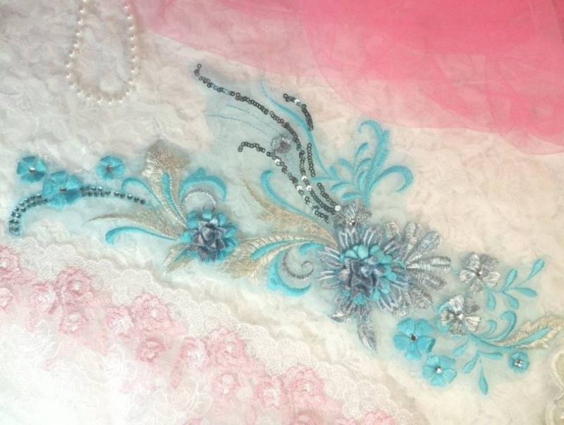 Bestickte 3D Applikationen Leicht Türkis Blumen Ballett Pailletten Patch 13"(Dh72-Ltr Bestickte 3D Applikationen Leicht Türkis Blumen Ballett Pailletten Patch 13"(Dh72-Ltr von gloryshouse