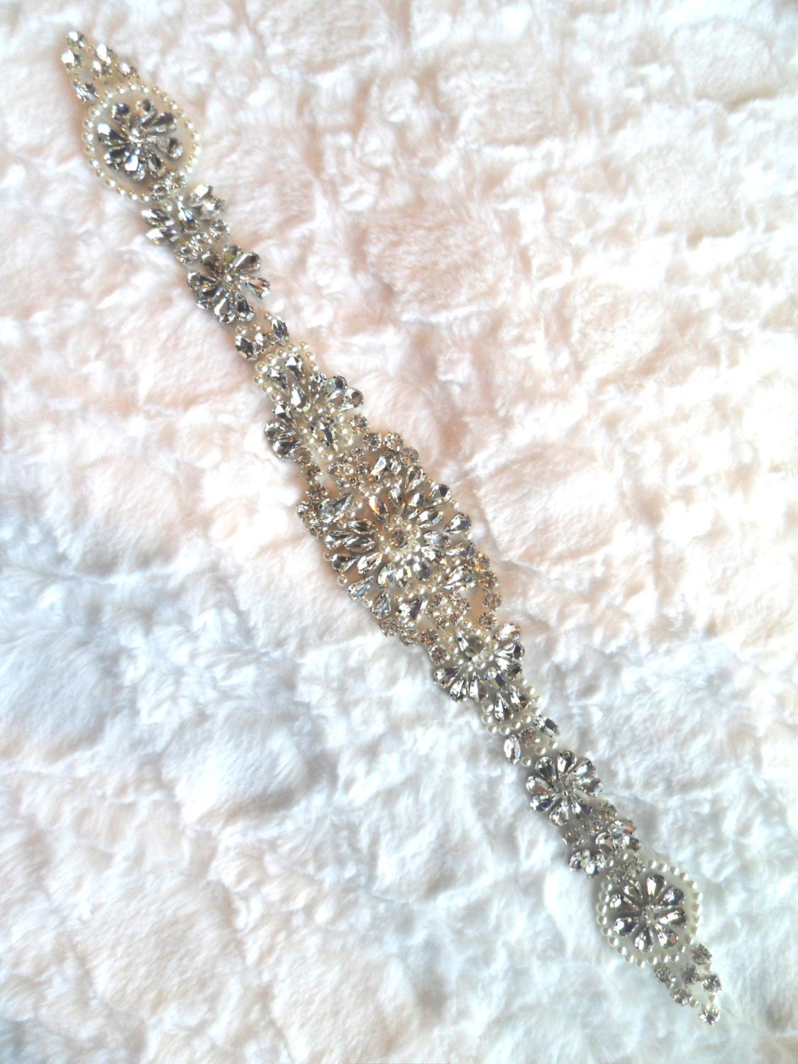 Crystal Rhinestone Applique Silber Einstellung W/Perlen Braut Schärpe Patch Motiv 15"(xr289-Slcrp von gloryshouse