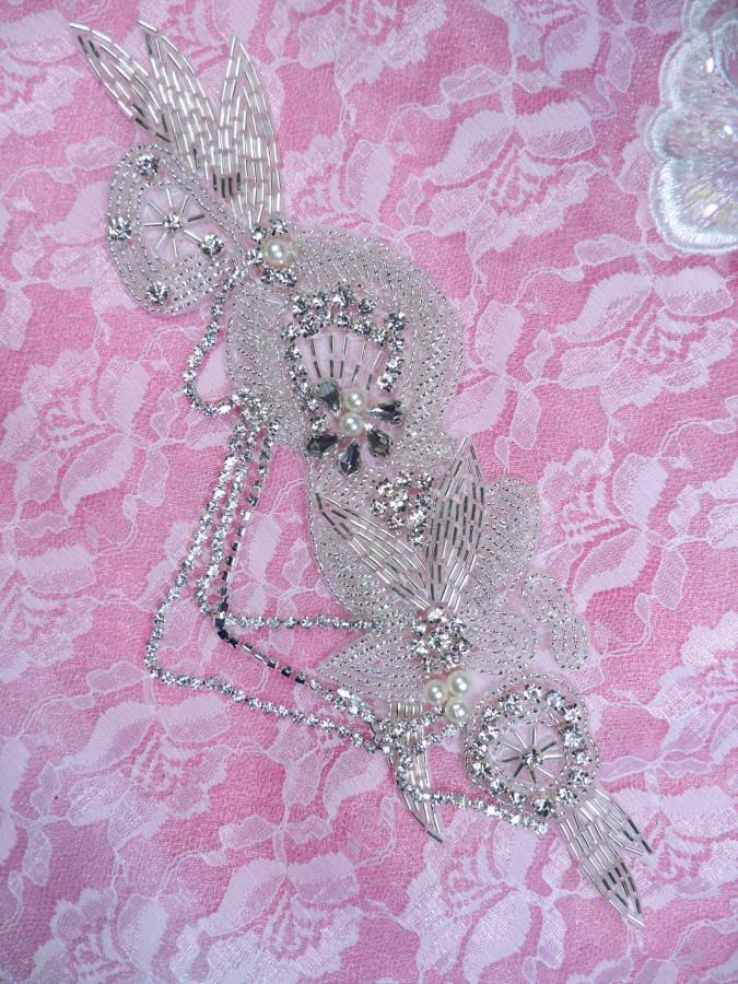 Dh36 Perle Dangle Applique Kristallklaren Strass Silber Perlen Patch 9, 5"(Dh36-Slcrp von gloryshouse