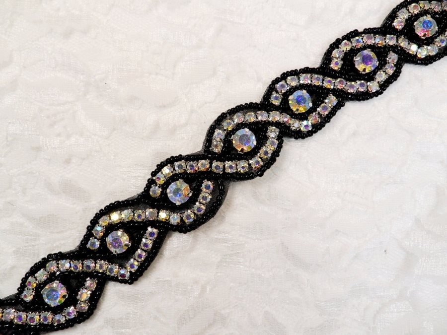 Eisen Auf Borealis Perlen Schwarz Aurora Kristall Strass Braut Schärpe Banding 1 "(Dh58 von gloryshouse