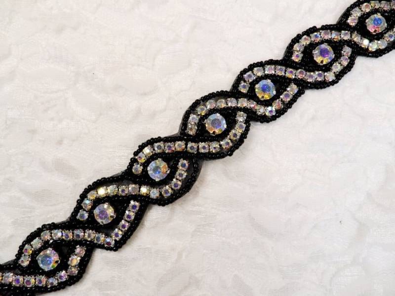 Eisen Auf Borealis Perlen Schwarz Aurora Kristall Strass Braut Schärpe Banding 1 "(Dh58 von gloryshouse