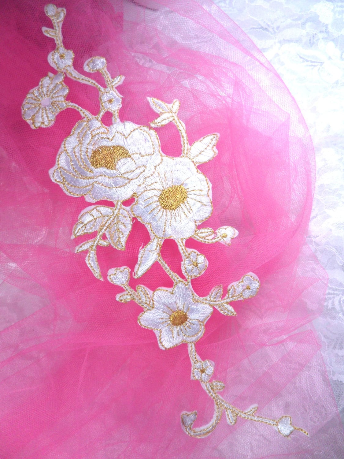 Gb158 Weissgold Metallic Rose Gestickt Applique Eisen Auf Patch 10"(Gb158-Whgl von gloryshouse