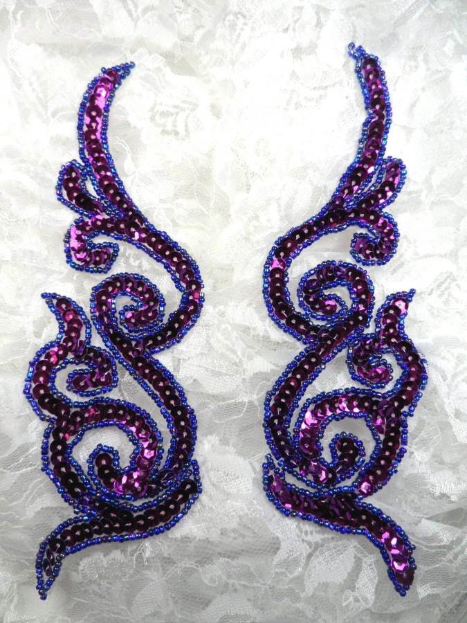 Jb233 Pailletten Fixierhilfe Lila Spiegel Paar Scroll Wulstige Patch 7"(Jb233x-Pur von gloryshouse