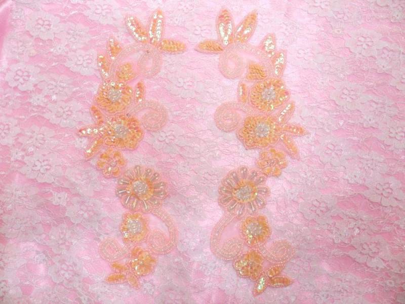 Mirror Pair Applique Crystal Peach Aurora Borealis Floral Sequin Beaded Patch 10 "(0183x-Crpch von gloryshouse