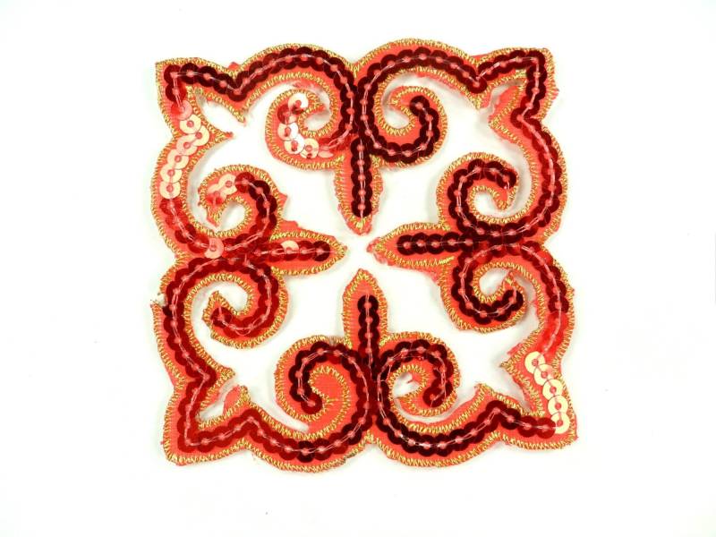 Pailletten Applikation Bestickt Rand Rot Und Gold Kleidung Patch 5" Gb897 von gloryshouse