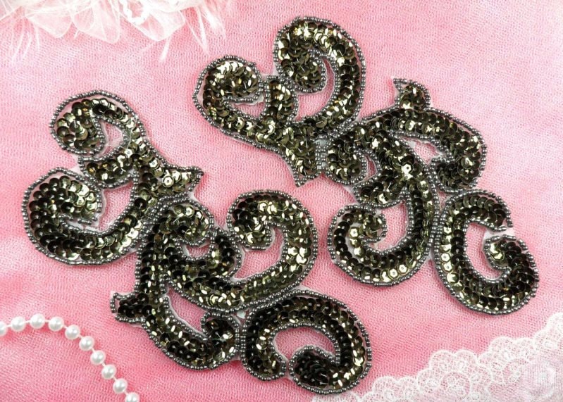 Pailletten Applikationen Rauch Mirror Paar Schriftrolle Designer Perlen Aufbügeln 7"(xr357x-Sm von gloryshouse