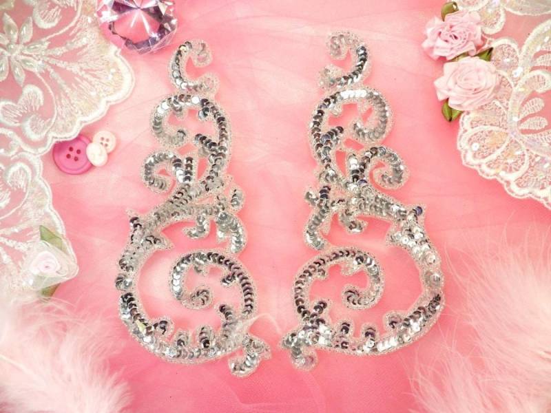 Pailletten Applikationen Silber Funkelnde Bling Spiegel Paar W/Tanz Kostüm Perlenmotiv Patch Nähen Oder Basteln Diy 6, 75"(0514 X-Sl von gloryshouse
