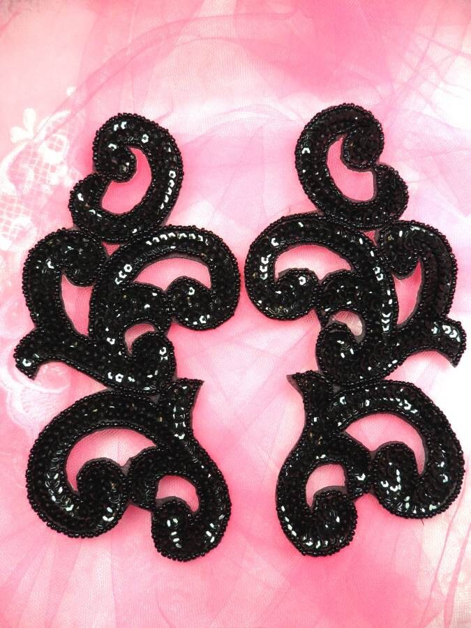 Pailletten Aufnäher Schwarz Perlen Rollspiegel Paar Nähen Handwerk Tanz 18 cm Jb252x von gloryshouse