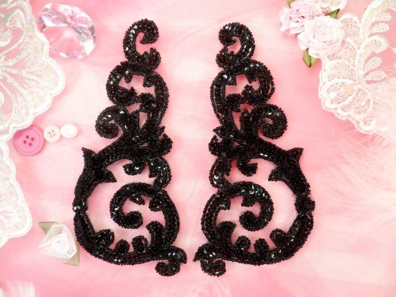 Pailletten Aufnäher Spiegel Paar Mit Perlen Tanzkostüm Motiv Nähen Oder Handwerk 17, 5 cm | 0514x-Bk von gloryshouse