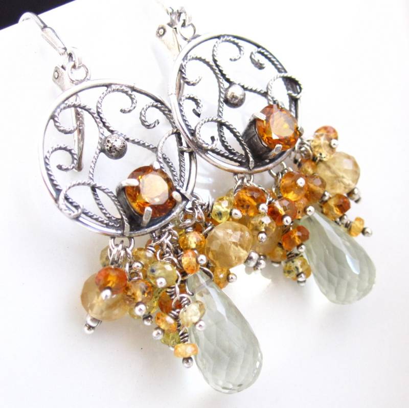 Minze Und Honig Ohrringe - Prasiolith, Saphir, Citrin Sterling Filigran von glowfly