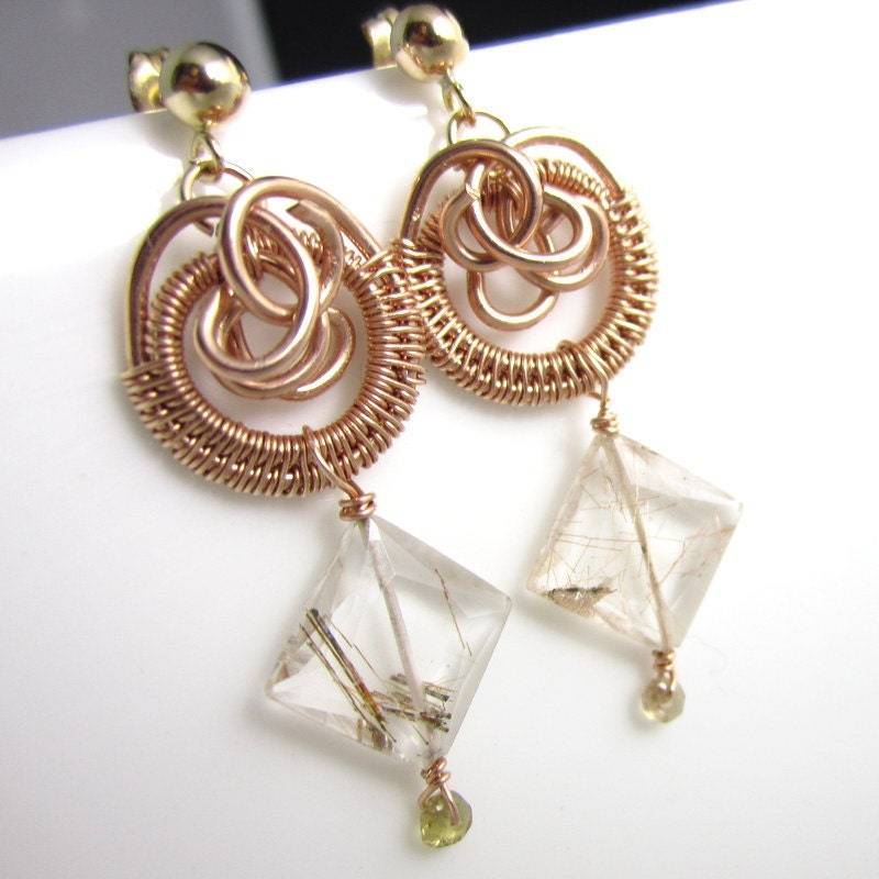 Rose Golld Fill Hoops Und Kupfer Rutilquarz Mit Saphir Ohrringen von glowfly