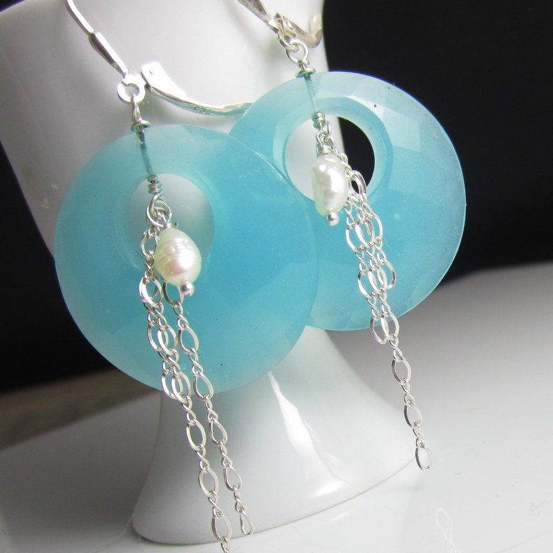 Seafoam Grün Reifen Ohrring in Sterling Silber Mit Süßwasser Perle von glowfly
