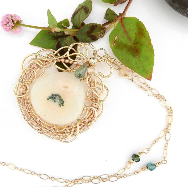 stargazer Halskette - Solar Quarz Und Smaragd Rose 14K Gelbgold Fill von glowfly