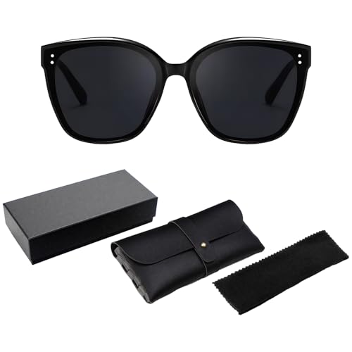 glowgare Polarisierte Sonnenbrille, schwarze Sonnenbrille für Damen und Herren, klassischer Stil mit UV400-Schutz, geeignet für Reisen, Sport, Fahren und Angeln, inklusive Etui und Reinigungstuch glowgare Polarisierte Sonnenbrille, schwarze Sonnenbrille für Damen und Herren, klassischer Stil mit UV400-Schutz, geeignet für Reisen, Sport, Fahren und Angeln, inklusive Etui und Reinigungstuch von glowgare