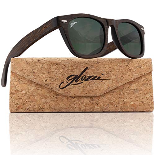 glozzi Bambus Holz Sonnenbrille für Damen & Herren - Polarisierte & Verspiegelte Brillengläser UV 400 Kategorie 3 - Mit Brillenetui aus Kork - Braun von glozzi