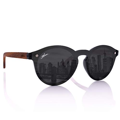 glozzi Sonnenbrille Damen Holz Polarisiert und Entspiegelt UV400 Schwarz Rund mit Holzbügeln aus Walnuss und Brillenetui aus Kork glozzi Sonnenbrille Damen Holz Polarisiert und Entspiegelt UV400 Schwarz Rund mit Holzbügeln aus Walnuss und Brillenetui aus Kork von glozzi