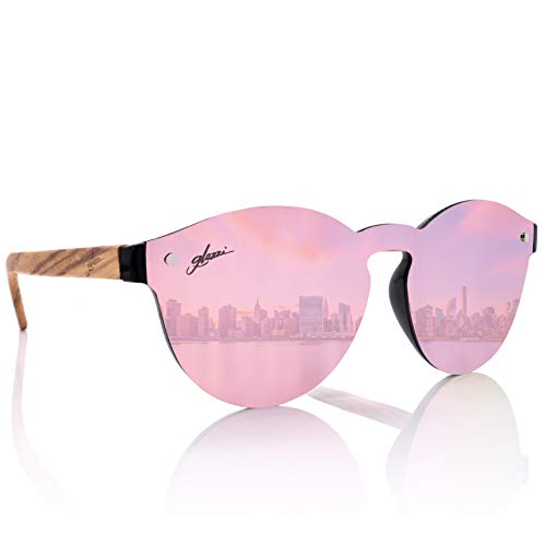 glozzi Sonnenbrille Damen Holz Verspiegelt Polarisiert und Entspiegelt UV400 Pink Rund mit Holzbügeln aus Ebenholz und Brillenetui aus Kork glozzi Sonnenbrille Damen Holz Verspiegelt Polarisiert und Entspiegelt UV400 Pink Rund mit Holzbügeln aus Ebenholz und Brillenetui aus Kork von glozzi