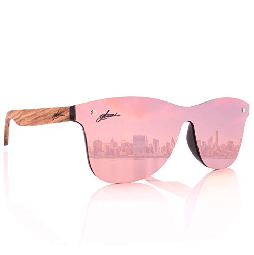 glozzi Sonnenbrille Damen Holz Verspiegelt Polarisiert und Entspiegelt UV400 Pink mit Holzbügeln aus Zebrano und Brillenetui aus Kork glozzi Sonnenbrille Damen Holz Verspiegelt Polarisiert und Entspiegelt UV400 Pink mit Holzbügeln aus Zebrano und Brillenetui aus Kork von glozzi