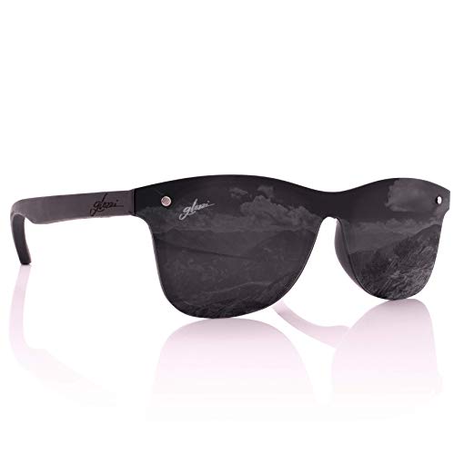 glozzi Sonnenbrille Herren und Damen Holz Polarisiert und Entspiegelt UV400 Schwarz mit Holzbügeln aus Ebenholz und Brillenetui aus Kork von glozzi